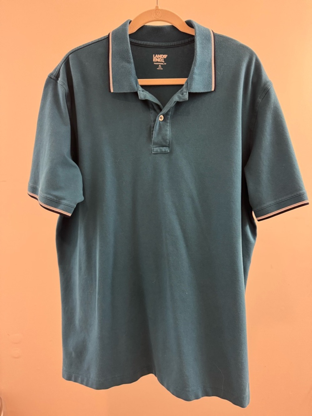 Lands' End Men’s Teal Polo with Contrast Trim